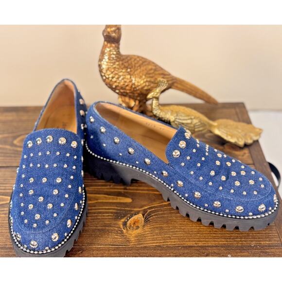 Joseph Joseph Shoes - Jon Josef Denim Studded Loafer with Lug Soles- Romantic Punk Made In Spain 7/37